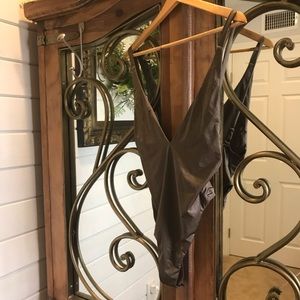 Sexy Satin Low V neck Bodysuit